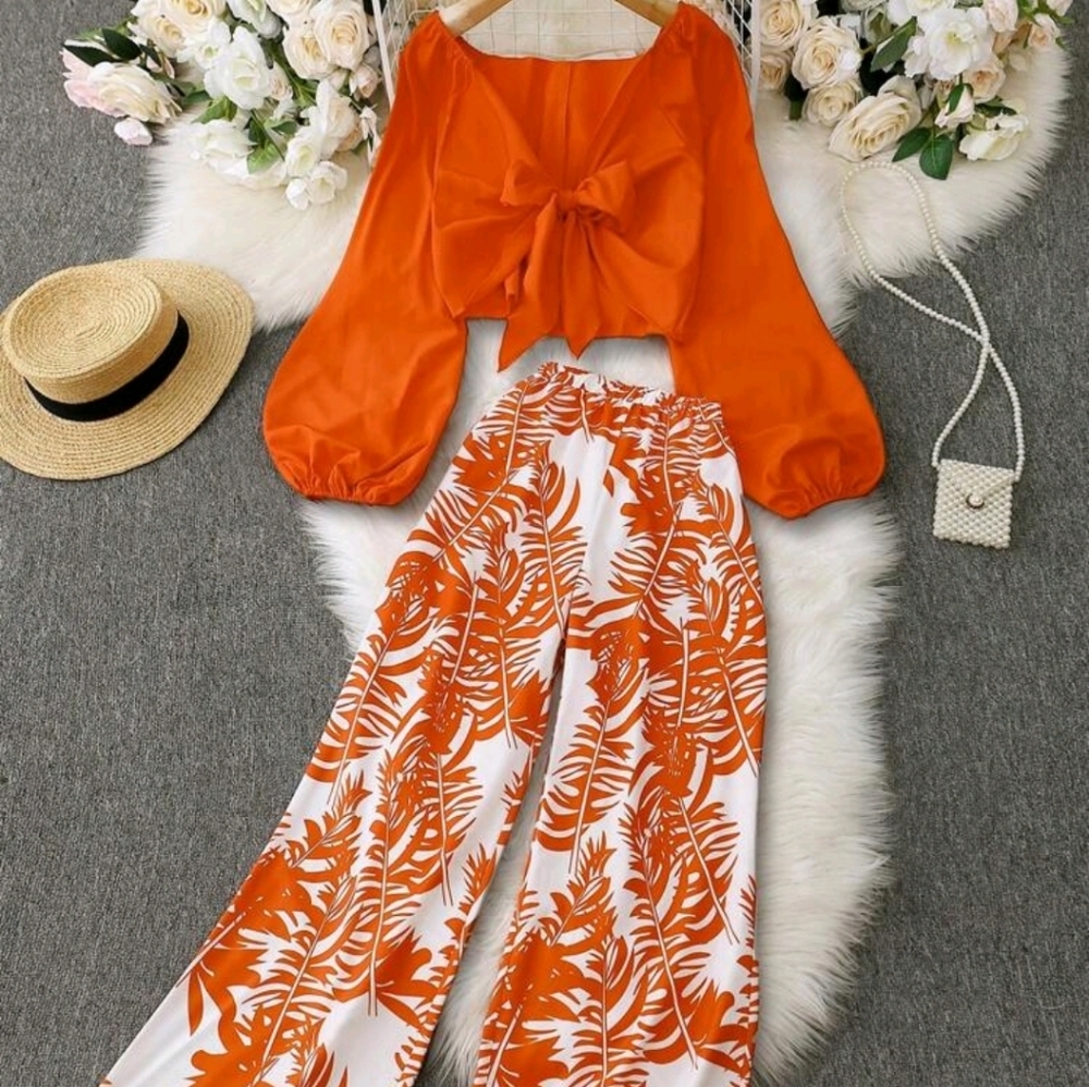 Orange Floral Women's 2 Piece Set